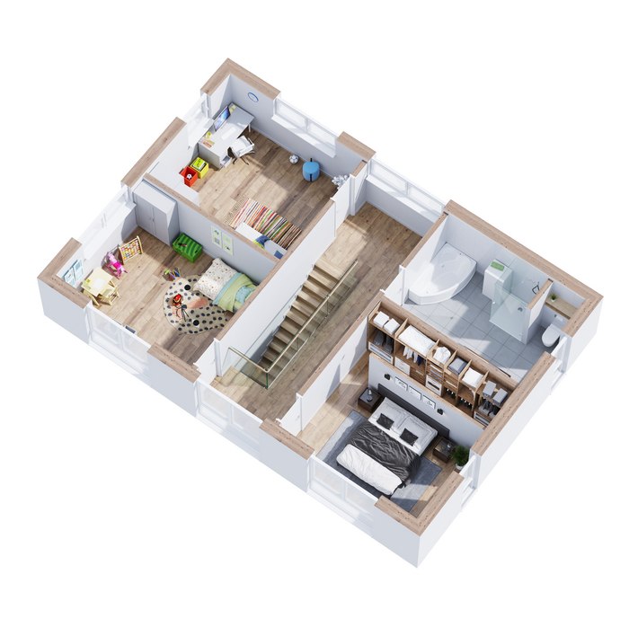 Grundrissplan für das 1. OG eines Einfamilienhauses. Kompetente Planung bei Genböck Haus.