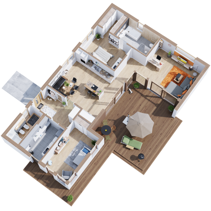 3-D Grundriss Best Ager barrierefreier Fertighaus Bungalow 