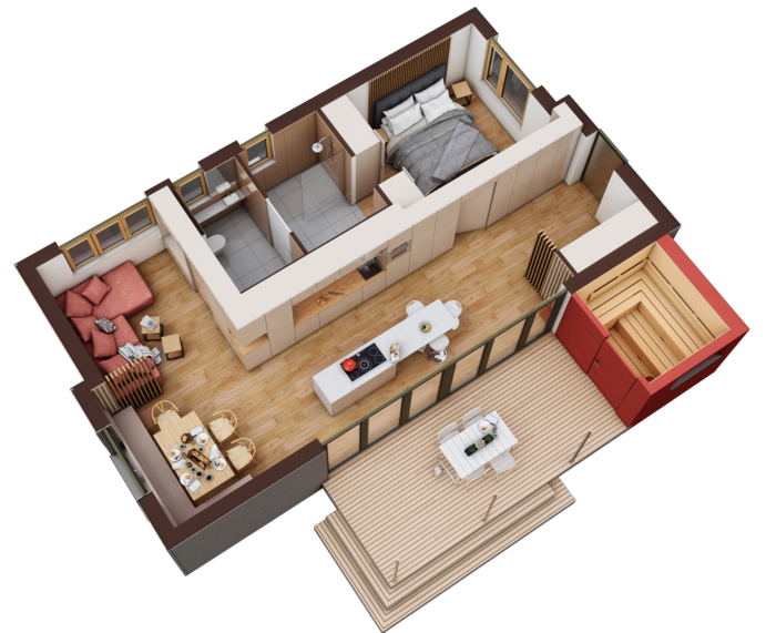 Grundriss microHOME tiny Haus 3-D Grundriss microHOME von GENBÖCK HAUS