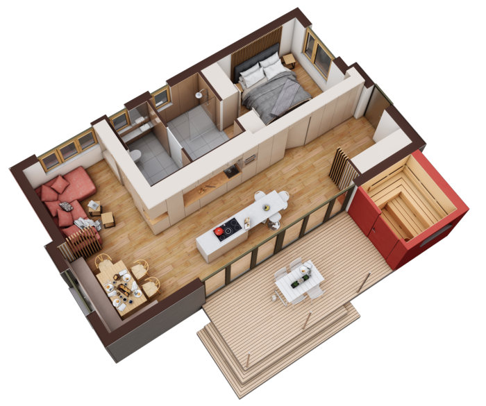 Grundriss microHOME tiny Haus 3-D Grundriss microHOME von GENBÖCK HAUS